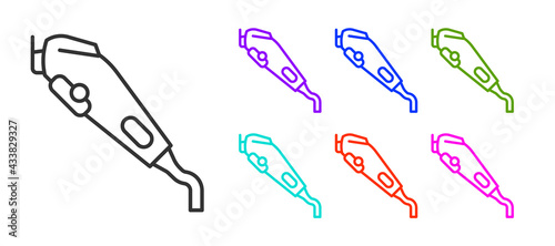 Black line Electrical hair clipper or shaver icon isolated on white background. Barbershop symbol. Set icons colorful. Vector