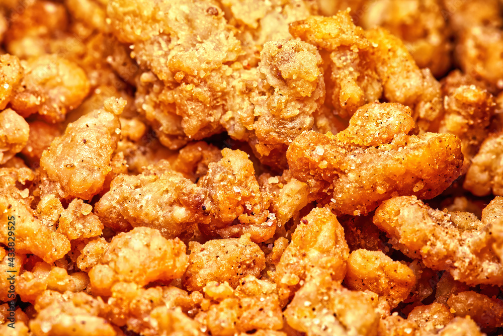 Homemade freshly crispy meaty greaves, detail Homemade freshly crispy meaty greaves, detail