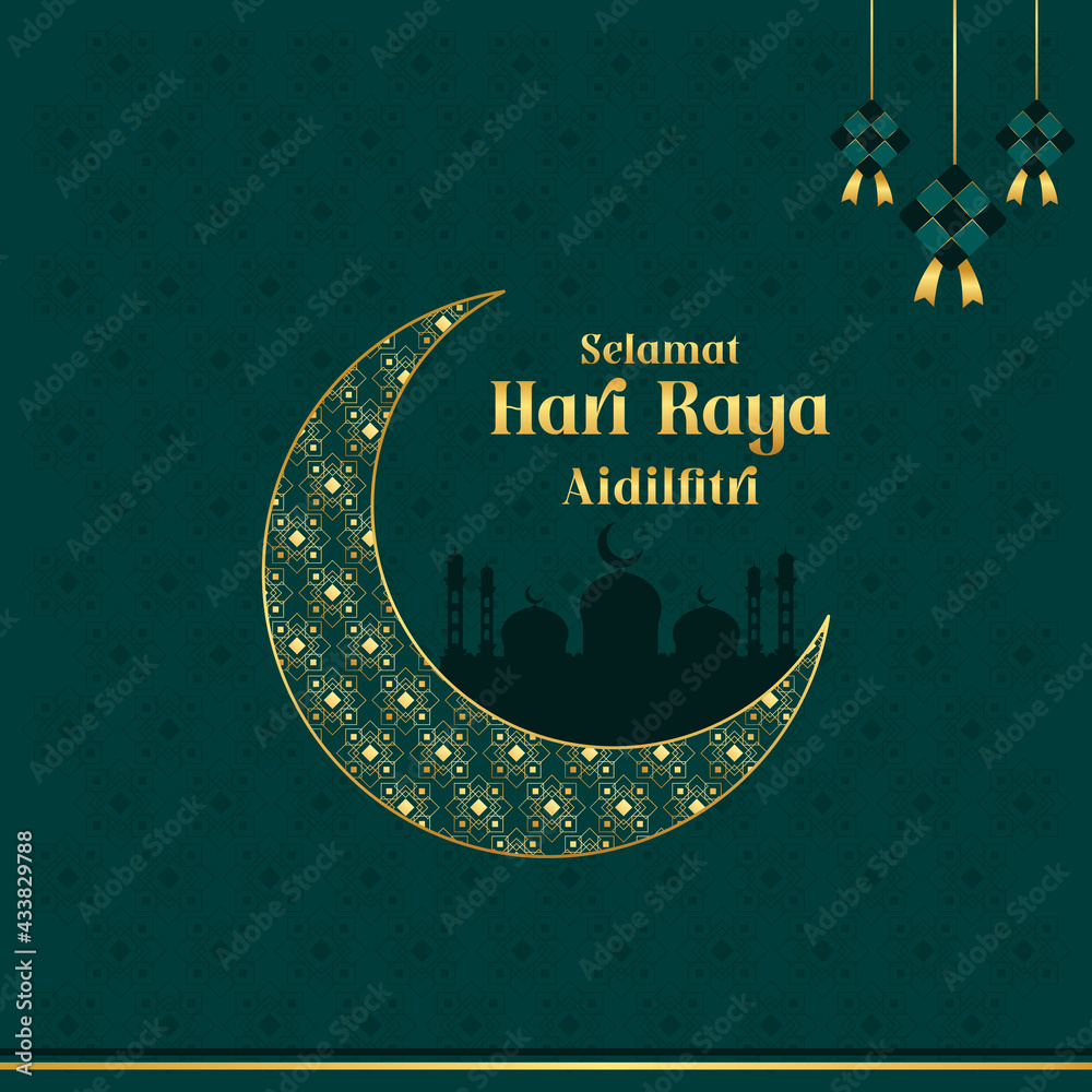 Hari Raya Aidilfitri Poster design with decorative crescent moon and