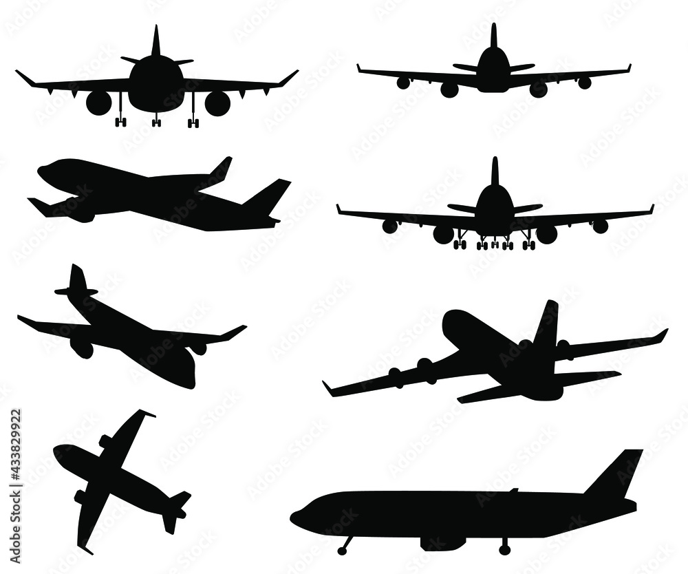 Airplane silhouette isolated on white background. vector with png ...
