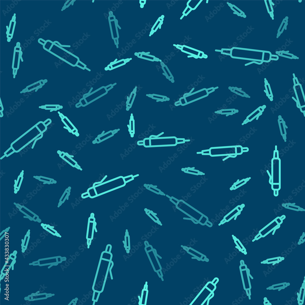Green line Pen icon isolated seamless pattern on blue background. Vector Green line Pen icon isolated seamless pattern on blue background. Vector