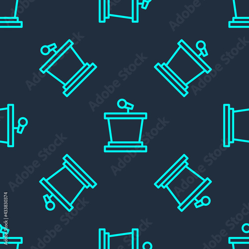Green line Stage stand or debate podium rostrum icon isolated seamless pattern on blue background. Conference speech tribune. Vector