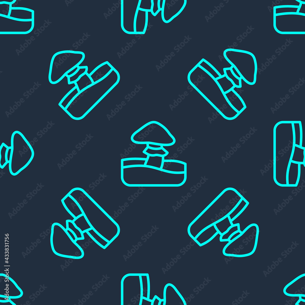 Green line Mushroom icon isolated seamless pattern on blue background. Vector Green line Mushroom icon isolated seamless pattern on blue background. Vector