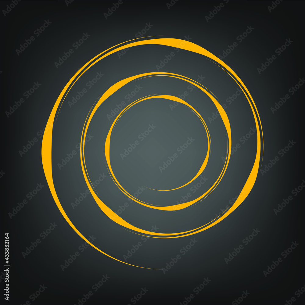 Yellow flow curvy lines in spiral form. Vector illustration. Trendy design element for rounded logo, border frame, symbol, web pages, prints, template, monochrome pattern and abstract background Yellow flow curvy lines in spiral form. Vector illustration. Trendy design element for rounded logo, border frame, symbol, web pages, prints, template, monochrome pattern and abstract background