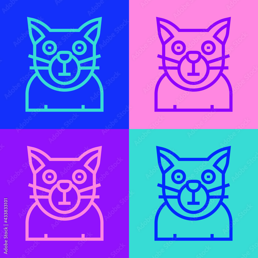Pop art line Cat icon isolated on color background. Animal symbol. Happy Halloween party. Vector Pop art line Cat icon isolated on color background. Animal symbol. Happy Halloween party. Vector