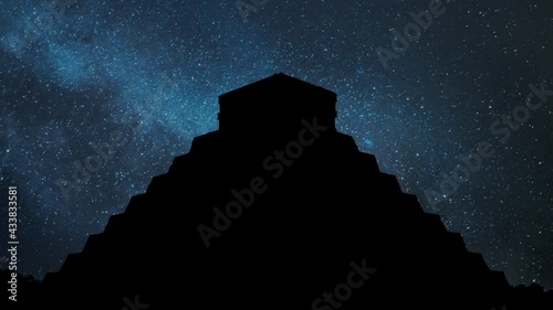 Chichen Itza: Mayan Pyramid by Night with Stars and Milky Way in Background, Mexico photo