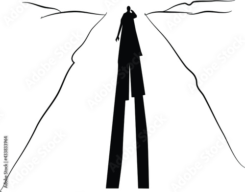 line art of a peson in a road with long shadow in a desert with view of infinity doole style.  photo