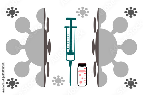 Syringe and vaccine against virus, concept on white background.