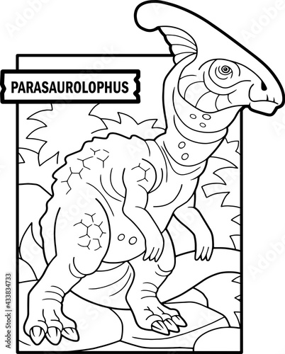 prehistoric dinosaur parasaurolophus, coloring page, outline illustration