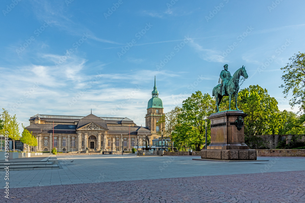 Panoramic view over Friedensplatz square to Hessian State Museum in German university city Darmstadt