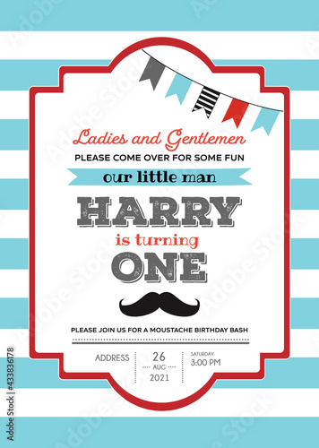 Invitation for the first baby boy's birthday vector card
