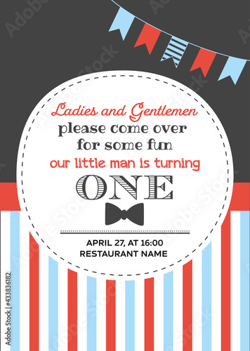 Invitation for the first baby boy's birthday vector card