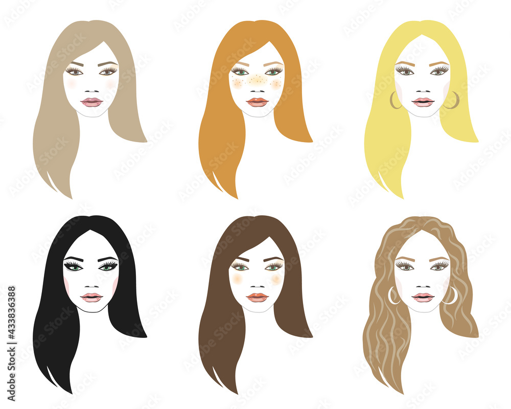 Set of beautiful young girls with various hair style Set of beautiful young girls with various hair style