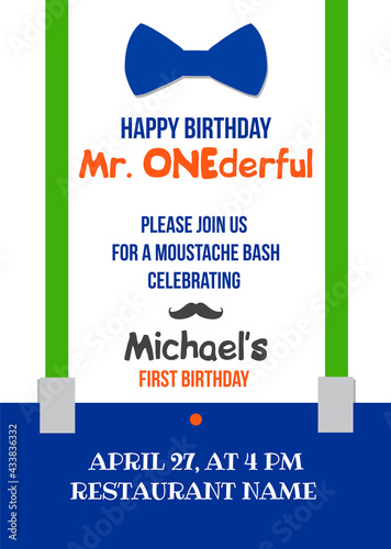 Invitation for the first baby boy's birthday vector card