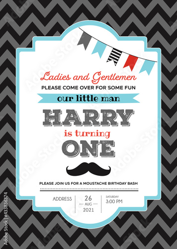 Invitation for the first baby boy's birthday vector card