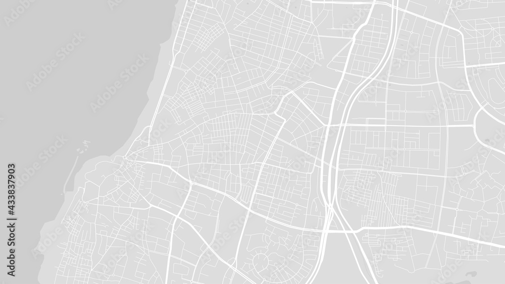 Light grey and white Tel Aviv Yafo city area vector background map, streets and water cartography illustration.