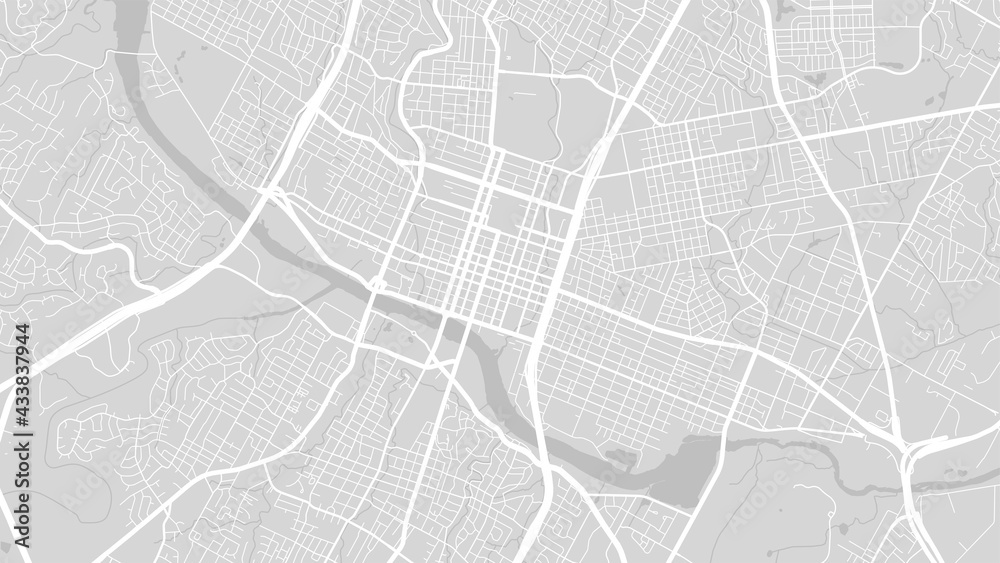 Grey and white Austin city area vector background map, streets and water cartography illustration.