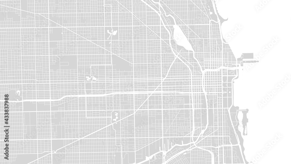 Fototapeta premium White grey Chicago city area vector background map, streets and water cartography illustration.