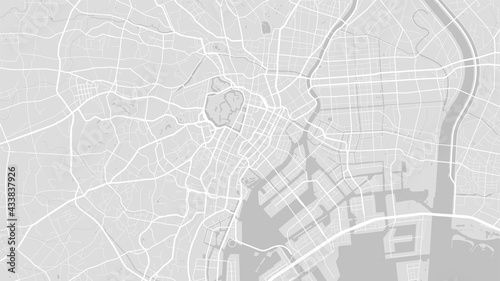 White and light grey Tokyo city area vector background map, streets and water cartography illustration.