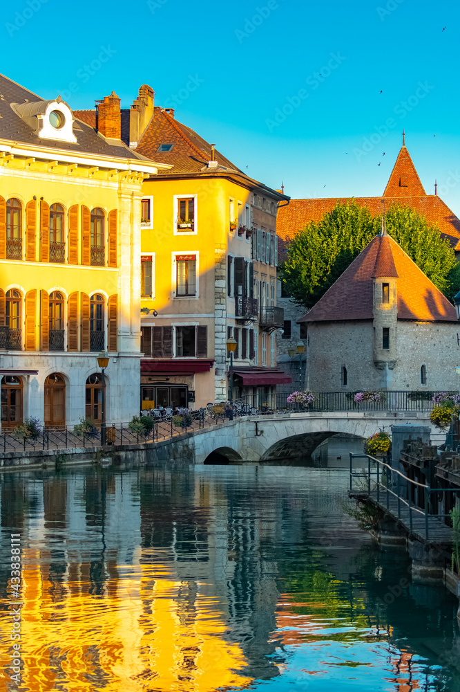 Annecy in France, typical houses in the old center, on the river
