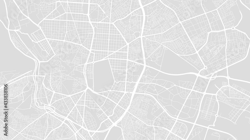 White and light grey Madrid city area vector background map, streets and water cartography illustration.