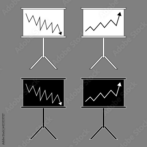 Whiteboards with graphs showing growth and decline