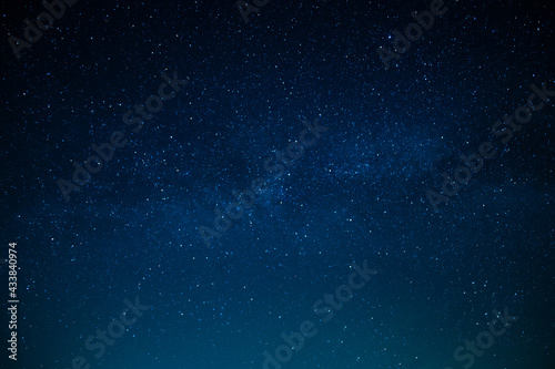 Beautiful night sky. Twinkling stars. Light clouds. Silence and eternity. Galaxy. Deep blue tones. Texture. Background. Wallpaper. There is a place for your inscription.