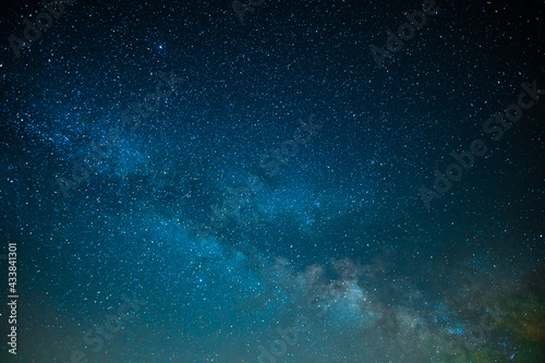 Milky Way. Starry sky. Night. the majestic beauty of the night sky. The twinkling stars. The Power of the Galaxy. Dark blue tones. Background. Texture. Place for your signature.