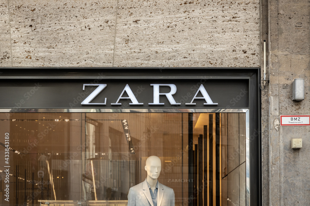 Zara store sign in Munich town center Stock Photo | Adobe Stock