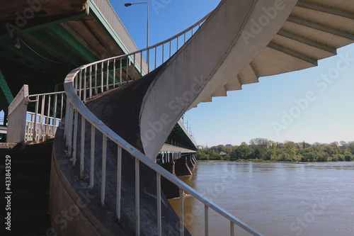 Spiral stairs with Vistula river view. Round steps near the Gdanski bridge in Warsaw  Poland