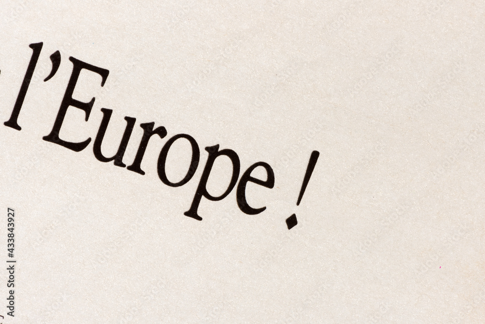 text written in black and white - featuring serif font with the word Europe or in French l'Europe text written in black and white - featuring serif font with the word Europe or in French l'Europe