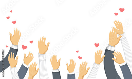 Voting or volunteering concept. People's hands holding vote ballots. Flat vector illustration
