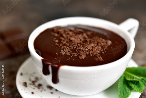 Delicious hot chocolate with mint.