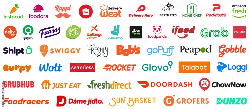 Kiev, Ukraine - May 15, 2021: Set most popular world delivery