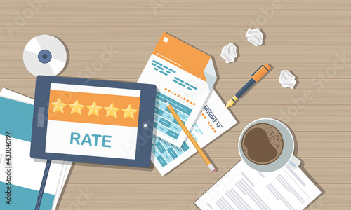 Customer satisfaction. Feedback. Rating on customer service illustration. Website rating feedback and review concept. Flat vector illustration