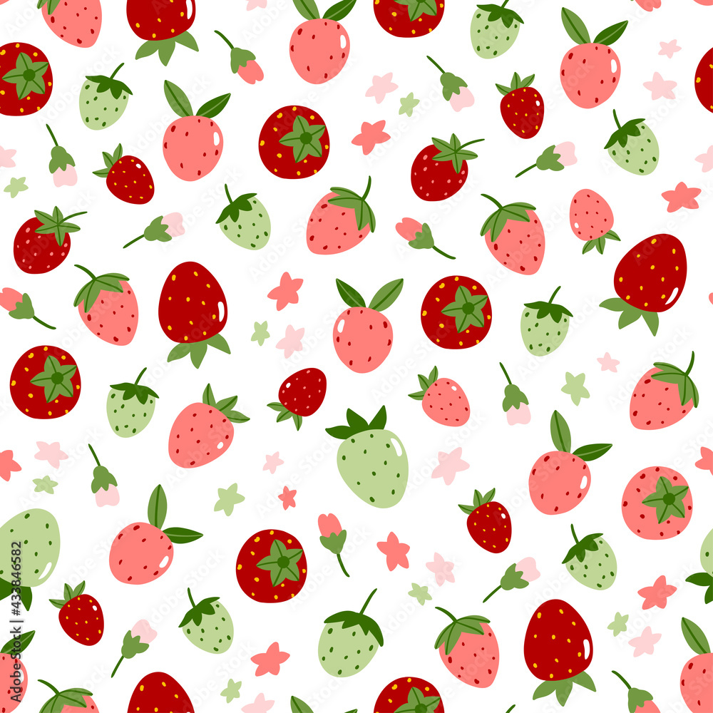 Cute seamless strawberry pattern on white background Cute seamless strawberry pattern on white background