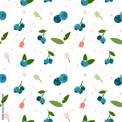 Summer seamless blueberry pattern on white background