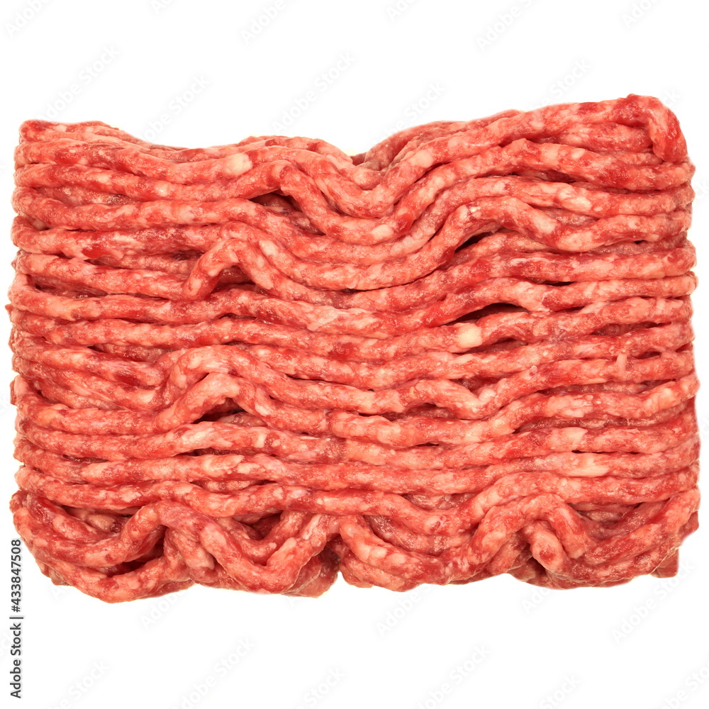 Raw Minced Meat Isolated Background. Top View Of Fresh Ground Beef Isolated On White. Uncooked Minced Mixed Beef And Pork Meat. Raw Minced Meat Isolated Background. Top View Of Fresh Ground Beef Isolated On White. Uncooked Minced Mixed Beef And Pork Meat.