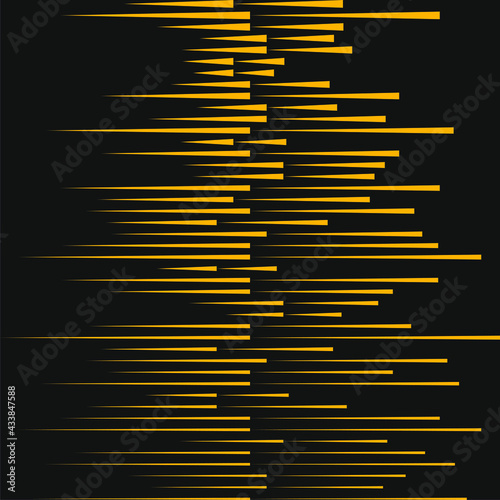 Yellow abstract horizontal speed lines in arrowhead form. Geometric art. Trendy design element for prints, web pages, template, posters, pattern and monochrome background