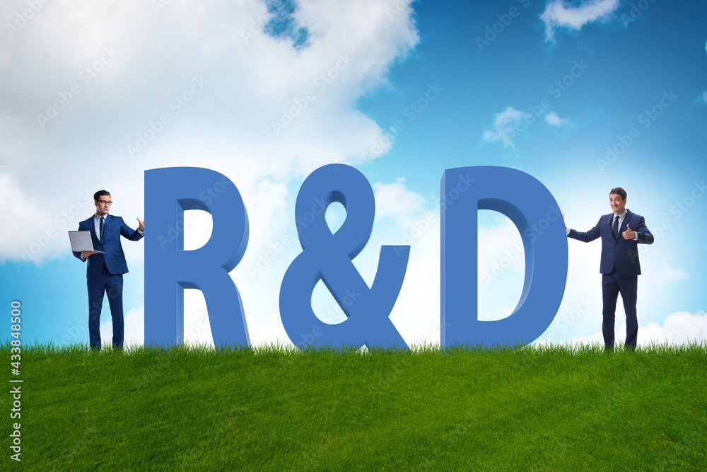 Fototapeta premium Research and development concept with businessman