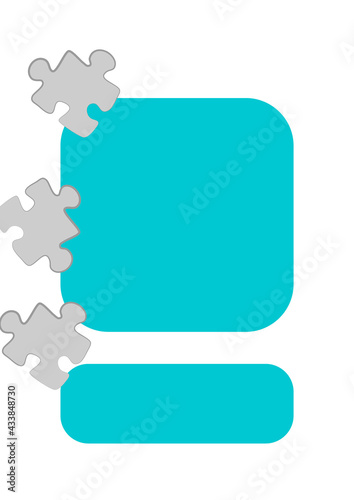 Vertical illustration format A4 - the design of the screen of the phone or tablet for inscriptions and photos, frame with puzzles. Postcard, book cover or notepad, postcard. Minimalism, pastiche
