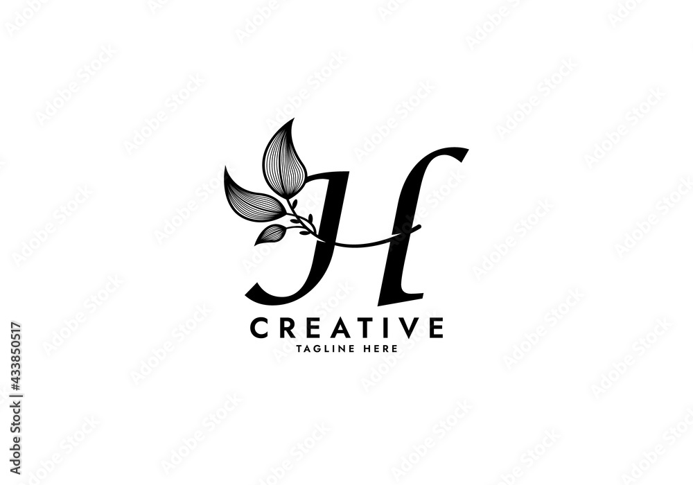 Fototapeta premium Letter H Linked Leaf Logo, Black color, unique design