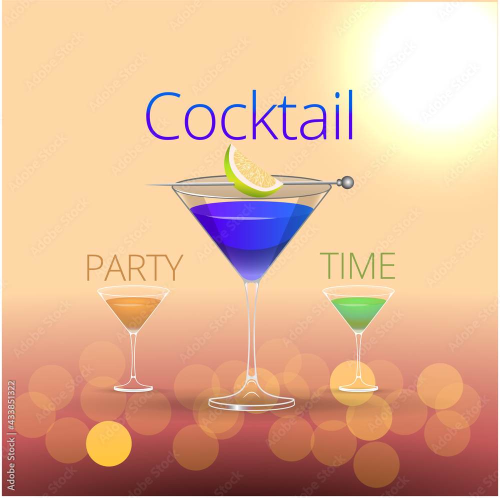 Clean Realistic Alcoholic Cocktail Vector illustration for Party in the club. Clean Realistic Alcoholic Cocktail Vector illustration for Party in the club.