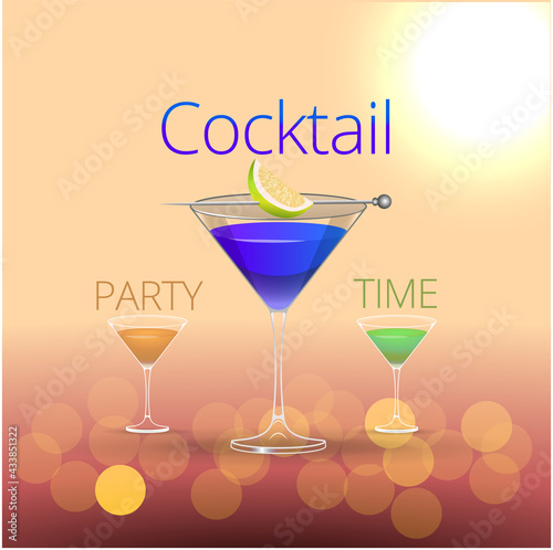 Clean Realistic Alcoholic Cocktail Vector illustration for Party in the club.