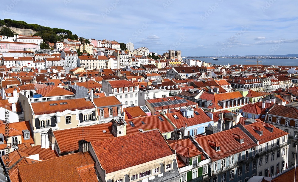 Aerial of Lisbon, Portugal's Red Rooftops