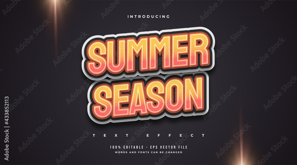Summer Season Text with Cartoon Style in Orange Gradient. Editable Text Style Effect