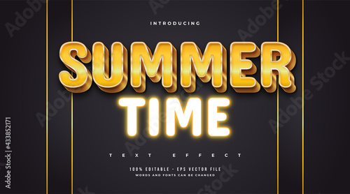 Summer Time Text in Luxury Gold Style and Glowing Neon Effect. Editable Text Style Effect
