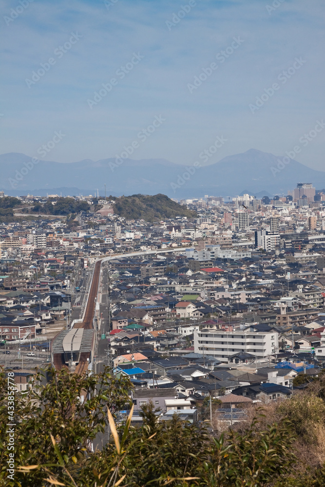 Naklejka premium 谷山慈眼寺の谷山神社から見る鹿児島市谷山の市街地 