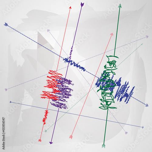 Abstract illustration featuring red, green, blue and purple lines and arrows with "static" at some intersections. Culture clash or collision