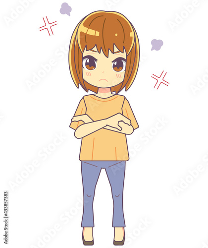 怒っている表情の女性のイラスト素材
